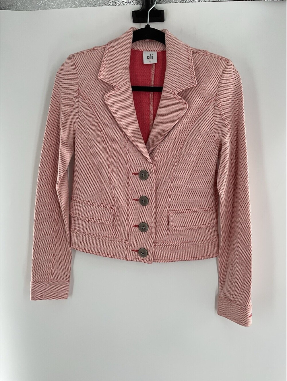 Cabi Women’s Size Extra Small Woven Pink And Beige Blazer Jacket 014